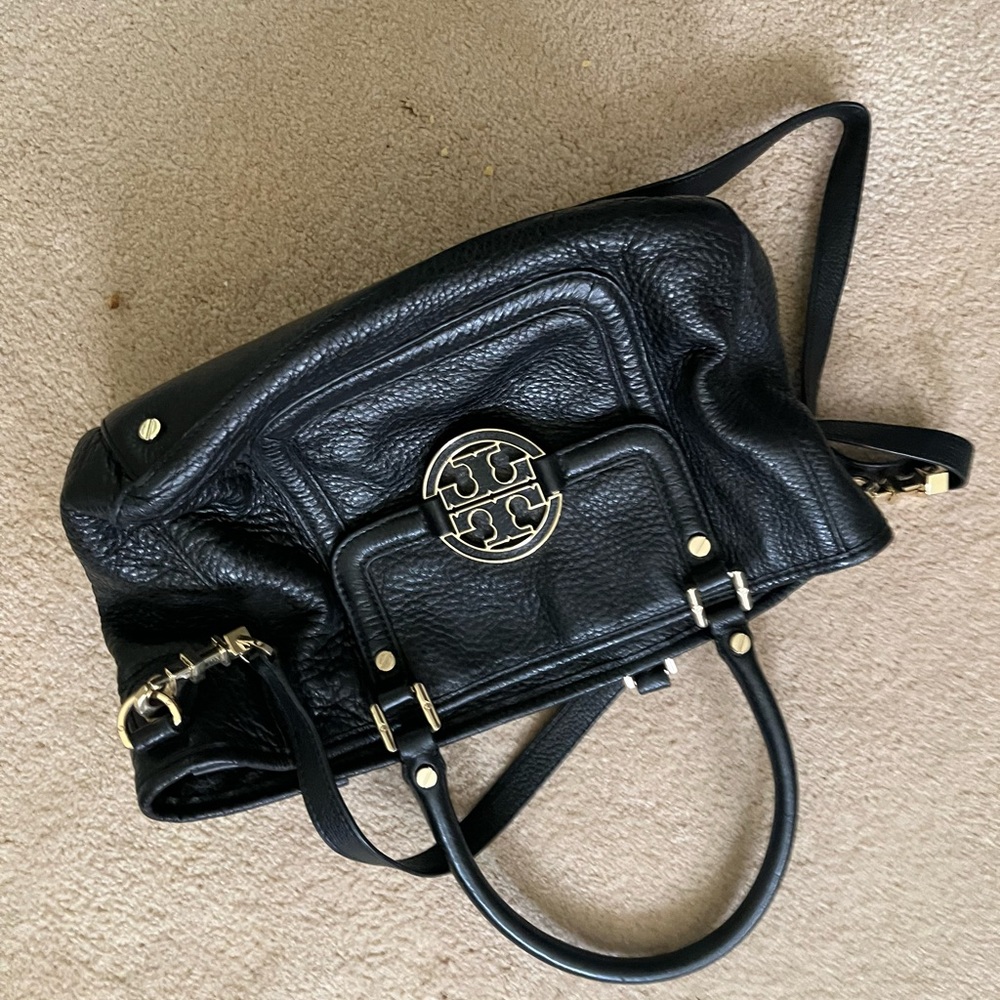 Tory Burch Amanda Middy Satchel bag Large black leather crossbody strap